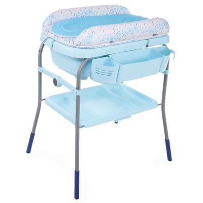 Chicco, Cuddle & Bubble baignoire à langer ergonomique avec matelas et réducteur souple, hauteur réglable, fermeture compacte, rangement pour les parents, max 11kg, Océan, Bleu