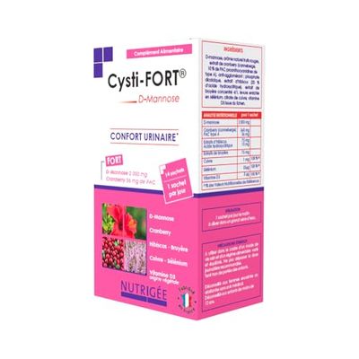 NUTRIGÉE Cysti-Fort | Confort Urinaire Naturel | D-Mannose 2000mg, Cranberry PAC, Hibiscus, Bruyère, Vitamine D3, Cuivre, Sélénium | Élimination Bactéries, Immunité Renforcée | 14 Sachets