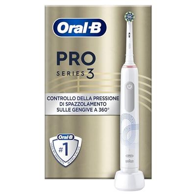 Oral-B Spazzolino Elettrico Ricaricabile Pro Series 3, Sensore di Pressione Luminoso, Batteria a Lunga Durata, 1 Testina, 1 Spazzolino Elettrico, Bianco, Idea Regalo