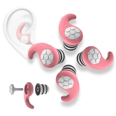 KKNE Tapones para Dormir –[2 Pares-Rosa] Orejeras de Silicona Reutilizables, Anti Ronquidos, Ideales para Aprendizaje, Motocicleta, y Trabajo
