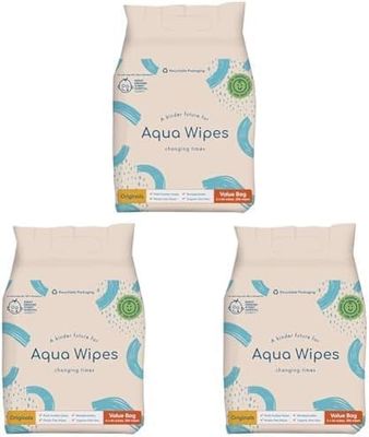 Aqua Wipes Originals Baby Wipes - Vegan Friendly Biodegradable Natural Wipes - 99.6% Purified Water Dermatologically Tested Eco Wipes - Organic Wipes with Aloe Vera Leaf Extract - Bundle of 12 packs