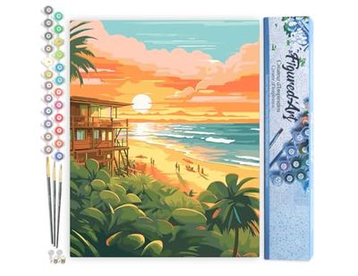 Figured'Art Peinture par Numéro Adulte Club de plage au coucher du soleil - Activité Manuelle Kit de Loisir Créatif DIY Numéro d'Art Complet - 40x50cm sans châssis en bois