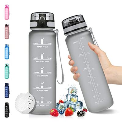 Vikaster Borraccia Motivazionale Sportiva 500ml, Borracce con Marcatori di Tempo, Water Bottle Senza BPA & Prova di Perdite, Bottiglia Acqua Bambini, Scuola, Bici, Palestra, Yoga, Ufficio