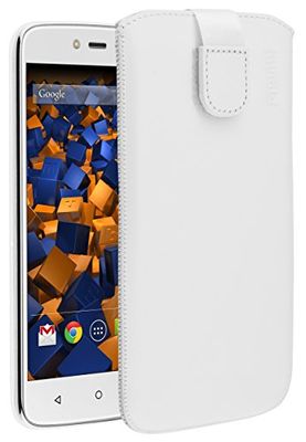 mumbi äkta läderfodral kompatibel med Lenovo Moto C Plus skal läder väska Case Wallet, vit