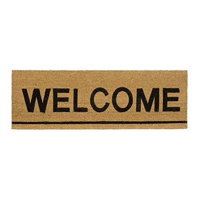 Relaxdays Capuz extra comprido de cococo, mensagem Welcome, tapete de porta, tapete de entrada, 40 x 120 cm, cor natural