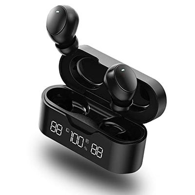 VALORCASA Draadloze bluetooth-hoofdtelefoon, stereo, 5.2 ruisonderdrukking, IPX7, geïntegreerde microfoon, touchscreen, led-display, matte textuur, 35 uur speeltijd, USB-C snel opladen