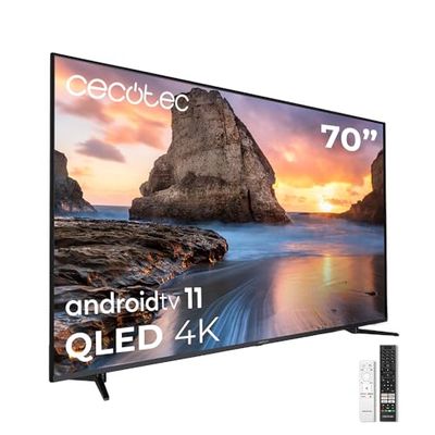 Cecotec TV QLED 70” Smart TV V1+ Series VQU11070+. 4K UHD, Android 11, Sin Marco, Dolby Vision y Atmos, HDR10, Wide Color Gamut 96%, 2 Altoparlanti 12W y Subwoofer 12W, 2 Controlli, 2023
