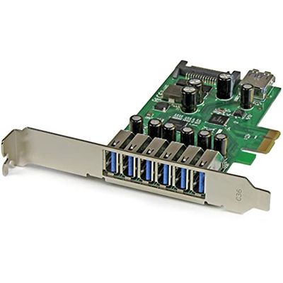 StarTech.com Carte contrôleur PCI Express à 7 ports USB 3.0 (5Gbps) - 6 externes 1 interne - Adaptateur PCIe avec alimentation SATA (PEXUSB3S7)