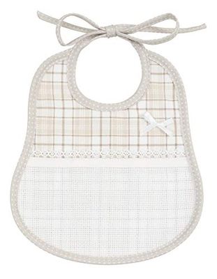 Filet - Beige slabbetje voor baby's met ruitpatroon | Gemaakt van piqué katoen | Made in Italy | Afmetingen: 24 x 20 cm