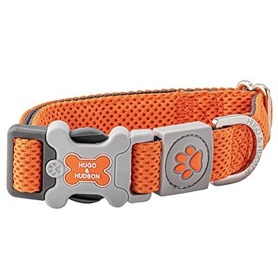 HUGO & HUDSON Collar para Perro con Hebilla de Seguridad de liberación rápida y Tela de Malla de Secado rápido, Naranja, L