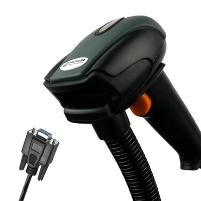 HDWR HD29A-RS232 Lecteur de Codes-Barres, Câble RS232, Design Ergonomique, Lecture Rapide des Codes, Socle Inclus, Lecture Automatique, Protection IP54, Touches de Fonction, Préfixe et Suffixe