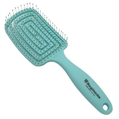 Regincós - Flex Aqua Yoga Brush - Flexible - Anti-Pull - Detangles - Dry and Wet Hair - Turquoise Blue