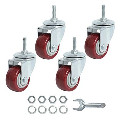 Finnhomy Swivel Caster Wheels 2 Inch Heavy Duty Threaded Stem Casters 1/4" - 20 x 1" Set of 4 for Wire Shelve Wheels PU Load Bearing 800 Lbs Anti-wear Smooth Casters, Red