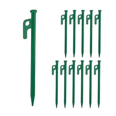 Relaxdays Set 12 Piquetas de Camping para Suelo Duro, Estacas Tienda de Campaña, 20 cm, Clavijas de Acero, Verde