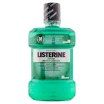 LISTERINE Płyn do płukania jamy ustnej obrony zębów i dziąseł, świeżego smaku mięty, płyn do płukania jamy ustnej dla silnych zębów, z fluorkiem, higiena jamy ustnej dla zdrowych dziąseł, opakowanie 2