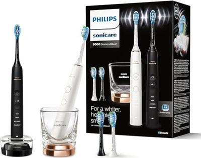 Philips Sonicare DiamondClean Series 9000 - Verpakking van twee sonische elektrische tandenborstels - Schonere tanden en tandvlees, met mobiele app, in zwart en roségoud (model HX9914/61)