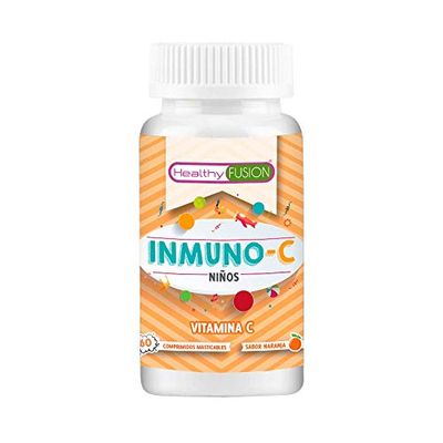 Healthy Fusion Vitamina C Pura para Niños | Mantiene las Defensas Fuertes, Cuida el Sistema Inmunológico y Protege la Piel | Deliciosos Comprimidos Masticables Blanco | Sabor a Naranja | 60 Unidades