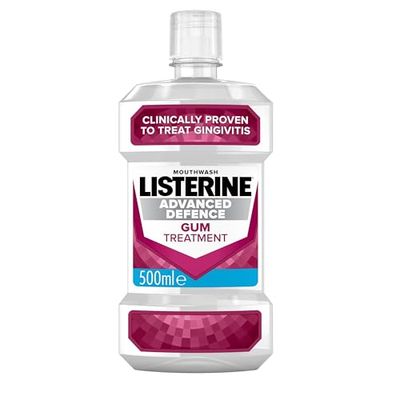 Listerine Advanced Defence Gum Treatment Mouthwash (500ml), Clinically Proven to Treat Gum Disease as in Little as Two Weeks, Repels Plaque Germs to Treat and Prevent Gingivitis from Recurring
