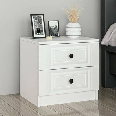 Dmora - Chevet Leonis, Commode Basse, Table de Nuit, Étagère de Chevet, 72x42 h77 cm, Blanc