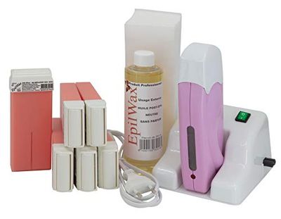 EpilWax - Kit Chauffe Cire Modulaire avec Support - Épilation Professionnelle avec 6 x Recharges Roll on Cire à la Rose, 100 x Bandes d'Épilation et Huile après Épilation - Gamme Modulaire