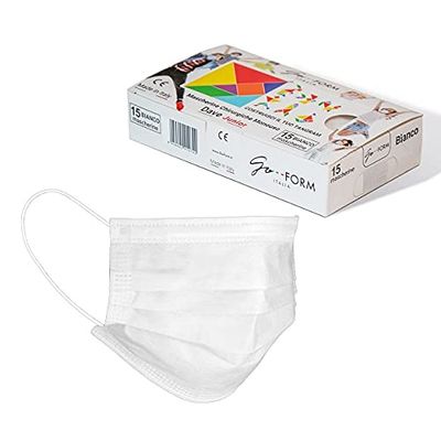 Go-Form Dave Junior Bianco - Astuccio Da 15 Mascherine Pediatriche Monouso Certificate Ce Con Tangram Sul Coperchio - Made In Italy - 210 g