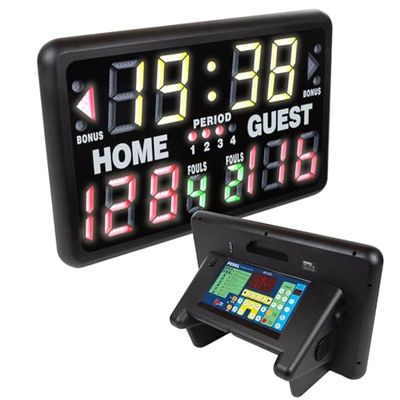 Perel Digitaal scorebord, elektronisch scorebord, draagbaar, sport, met sporttimer, voor binnen en buiten, tafelmodel, vrijstaand autonoom gebruik of op houder, 40.5 x 62 cm