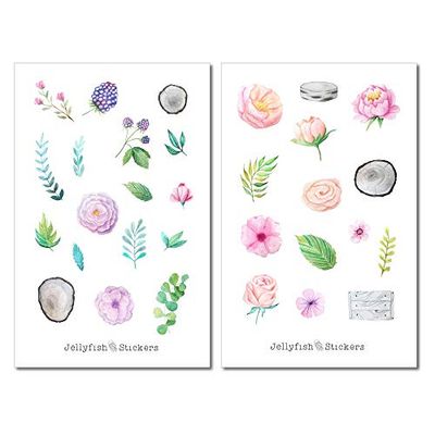 Set di adesivi Fiori e Legno | Adesivi floreali | Adesivi per il diario | Adesivi floreali | Adesivi per l'agenda | Adesivi floreali, rose