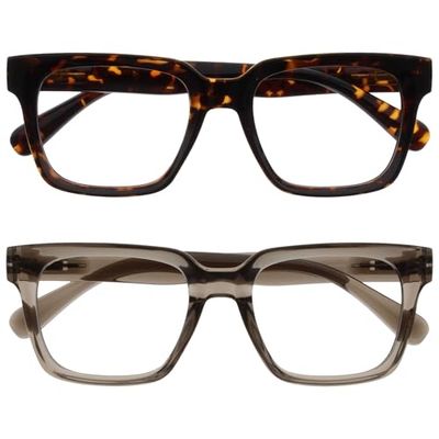 OPULIZERA Blue Light Blocking Reading Glasses - Anti-Reflective and Anti-Glare - 2 Pack Readers - UV400 Protection - Oversized Frame - Computer and Screen Glasses - Brown Grey - Men Women - +3.00