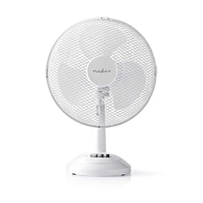 Nedis FNTB11CWT30 Tafelventilator, netvoeding, diameter: 300 mm, 35 W, oscillatie, 3 snelheden, wit,