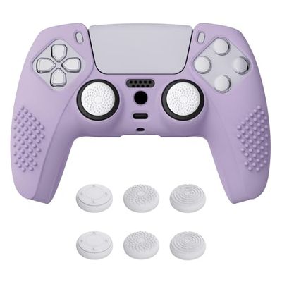 eXtremeRate PlayVital Mauve Purple 3D Studded Edition Anti-slip Silicone Cover Skin for ps5 Controller, Soft Rubber Case for ps5 Wireless Controller with 6 White Thumb Grip Caps
