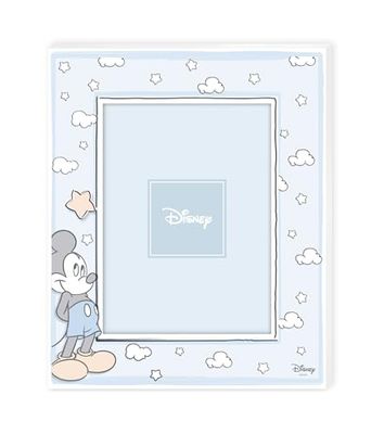 VALENTI & CO. - Disney Mickey Mouse - Marco de madera 13 x 18 cm - Portafotos de mesa con detalles en plata - Idea de regalo para recién nacido o regalo bautizo - Marco de fotos para habitación