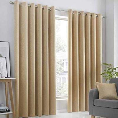 Fusion Strata Woven Eyelet Lined Curtains, Ochre, 90 x 90 Inch, 100% Polyester, W229cm (90") x D229cm (90")