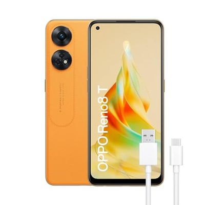 OPPO Reno8T Mobiele Telefoon Gratis 8 GB 128 GB, Camera 100 MP + 2 MP, Microscoopcamera, Android Smartphone, 5000 mAh-batterij, snel opladen 33 W, Dual Nano-SIM, oranje