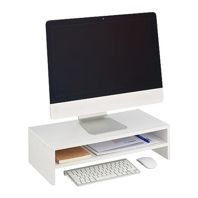 Relaxdays monitorstandaard, extra plank, HxBxD: 14,5 x 54 x 25,5 cm, schermverhoger voor bureau, modern, wit