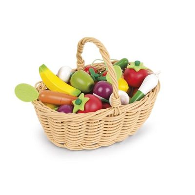 Janod - Panier de 24 Fruits et Légumes - Jouet d’Imitation Panier de Courses - Idéal pour Jouer à la Marchande - Dès 3 Ans, J05620