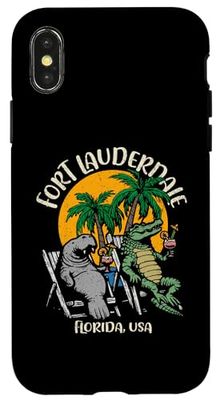 Coque pour iPhone X/XS Fort Lauderdale Florida Motif lamantin amusant et alligator