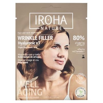 IROHA NATURE - Maschera Viso in Tessuto Rimpolpante & Anti-Aging | con Triplo Acido Ialuronico | Idratazione Profonda ed Effetto Anti-età | Pelle Più Morbida e Calma | 100% Vegana
