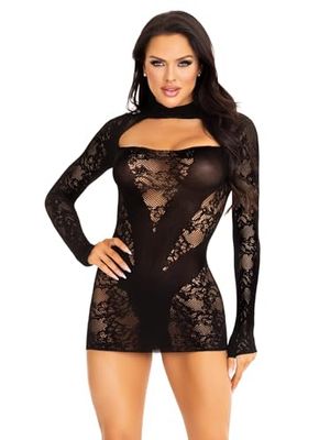 Leg Avenue Women's Mini Dress with Gloved Sleeves, O/S(Black)
