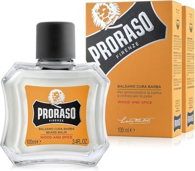 Proraso Balsamo Cura Barba Wood and Spice, 2 x 100ml, Balsamo barba uomo per nutrire e ammorbidire la pelle ottenendo immediato sollievo, Made in Italy