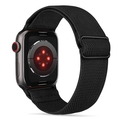 Tasikar Sportbandjes compatibel met Apple Watch-bandjes van 45, 44 en 42 mm, vervangingsbandjes, verstelbaar, verstelbare elastische gevlochten elastische bandjes voor Apple Watch SE-serie 7/6/5/4/3/2/1, zwart