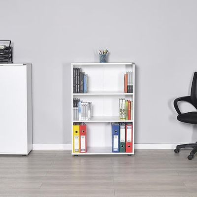 Elegant Diamond White Bookshelf, 72 cm x 109 cm x 34 cm | 100% Melamine Coated Particle Board, 16 mm dik, ideaal voor moderne decoratie thuis en op kantoor