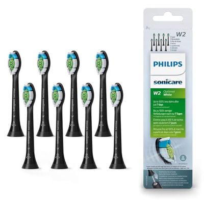 Testine per spazzolino sonico Philips Sonicare Original W2 Optimal White Standard - Confezione da 8 unità in nero (modello HX6068/13)