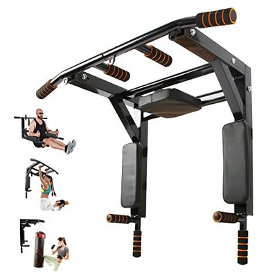 Leogreen Armhävstång väggmontering, Pull Up Bar, träningshållare med multifunktioner, 8 halkfria handtag, tung belastning träningsvikt upp till 200 kg, 95 x 73 x 47 cm