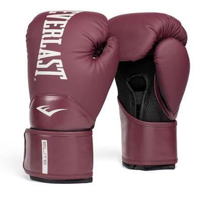 Guanti da Boxe Everlast Elite 2 10oz, Bordeaux, per Sacco, Allenamento e Sparring, Chiusura a Strappo, Barra Ergonomica, Schiuma a Strati - Autentico Everlast