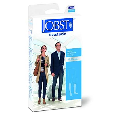 JOBST Chaussettes de compression montantes de voyage – Aide à prévenir la thrombose veineuse profonde pendant le voyage – Compression 15–20 mmHg – Design unisexe, beige, taille 2