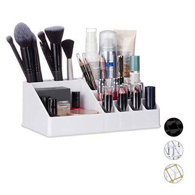 Relaxdays 10024644_49 Organisateur Cosmétique Acrylique Rangement Make-Up 16 Casier Maquillage Support Rouge à Lèvre Blanc, 8 x 22 x 12,5 cm