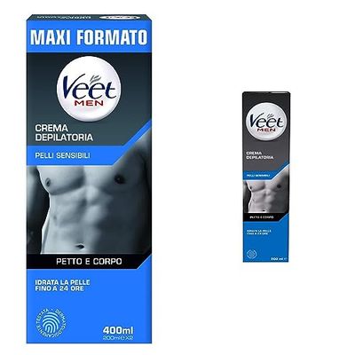 Veet For Men Crema Depilatoria per Uomo Pelli Sensibili, 400 ml, 2 x 200 ml & For Men Pelli Sensibili (Depilazione classica, 1 confezione da 200ml)