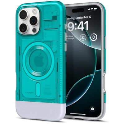 Spigen Classic C1 MagFit Case voor iPhone 16 Pro Max, Compatibel met MagSafe accessories hoesje -Bondi Blue