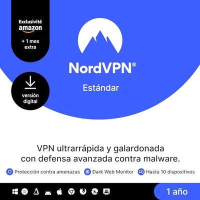 NordVPN Estándar, Exclusivo de Amazon, 10 Dispositivos, 1 Año + 1 Mes Extra, Código Digital