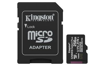Kingston Canvas Select Plus microSD Memory Card 256GB microSDXC Gen3 150MB/s A1 Card + Adapter - SDCS3/256GB